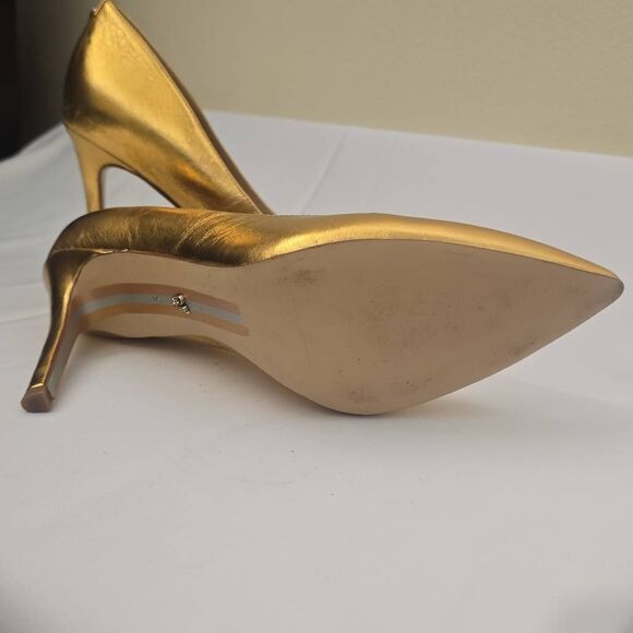 Sam Edelman Hazel Point Toe Pump Gold Distressed Leather, Sz 8M, NIB - Picture 8 of 9